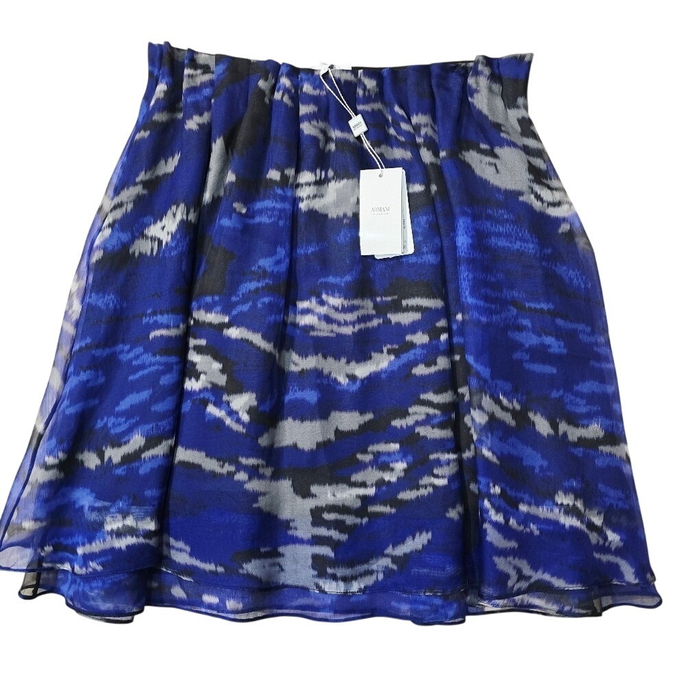 NWT Armani Collezioni Blue Abstract Silk Chiffon Skirt PMN19T PM509 Size 8